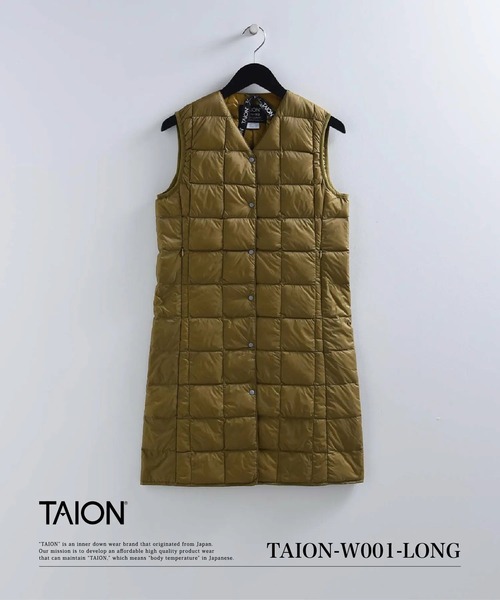 TAION(タイオン)の「【TAION(タイオン)】〈ウィメンズ〉ベーシック Vネック ロングダウンベスト(ダウンベスト・レディース・ダークオリーブ/オレンジ/ネイビー/オフホワイト/サンドベージュ/カーキ/ブラック/ベージュ/チャコール・XL/L/M/S)」の4枚目の写真