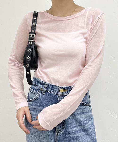 U by SPICK&SPAN(ユーバイスピックアンドスパン)の「≪追加≫C/NY シアートップス(Tシャツ/カットソー・レディース・ブルー/ブラック/アイボリー/ピンク・FREE)」の4枚目の写真