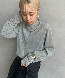 [By/m/バイエム] ラメシアー ハイネックTシャツ
