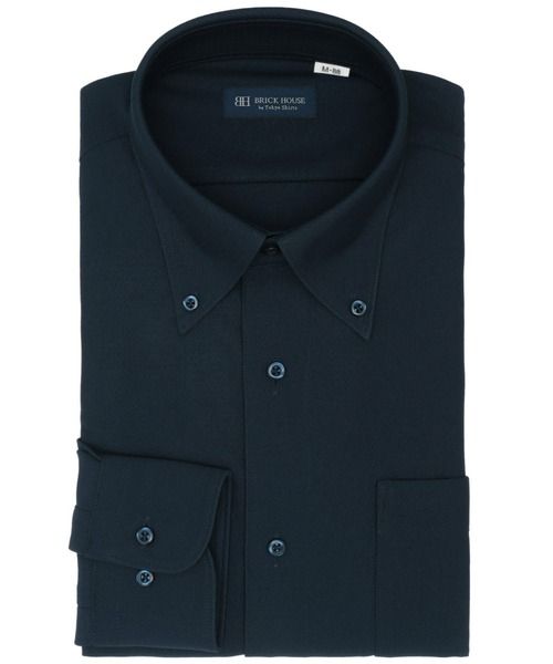 TOKYO SHIRTS(トウキョウシャツ)の「形態安定ノーアイロン ボタンダウン 長袖ビジネスストレッチビジネスワイシャツ(大きいサイズ・長いサイズ)(ビジネスシャツ・メンズ・ネイビー・首回り39cm-裄丈88cm/首回り41cm-裄丈90cm/首回り42cm-裄丈90cm/首回り43cm-裄丈90cm/首回り45cm-裄丈82cm/首回り45cm-裄丈86cm/首回り45cm-裄丈90cm/首回り47cm-裄丈86cm/首回り47cm-裄丈90cm)」の1枚目の写真