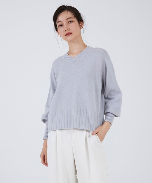 qualite(カリテ)の「ウールグアイウールVネックニット/チクチクしない/冬服/オフィスカジュアル(ニット/セーター・レディース・チャコールグレー/ライトブルー/ライラック・フリー)」の22枚目の写真