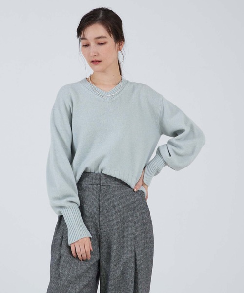 qualite(カリテ)の「ウールグアイウールVネックニット/チクチクしない/冬服/オフィスカジュアル(ニット/セーター・レディース・チャコールグレー/ライトブルー/ライラック・フリー)」の20枚目の写真