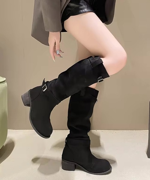 Port（ポート）の「【 antique andico / アンティーク アンディコ 】 スエード ベルト ロングブーツ / ミディアムブーツ #_（ブーツ・レディース・ブラック/ベージュ・M/L）」の2枚目の写真