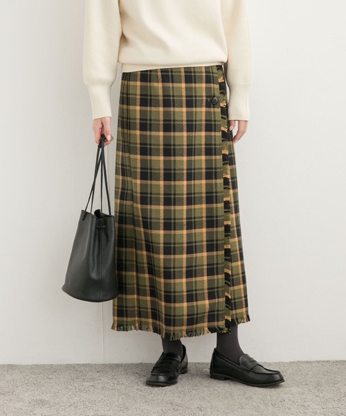 フリンジチェックラップストレートスカート URBAN RESEARCH DOORS（アーバンリサーチドアーズ）の「フリンジ