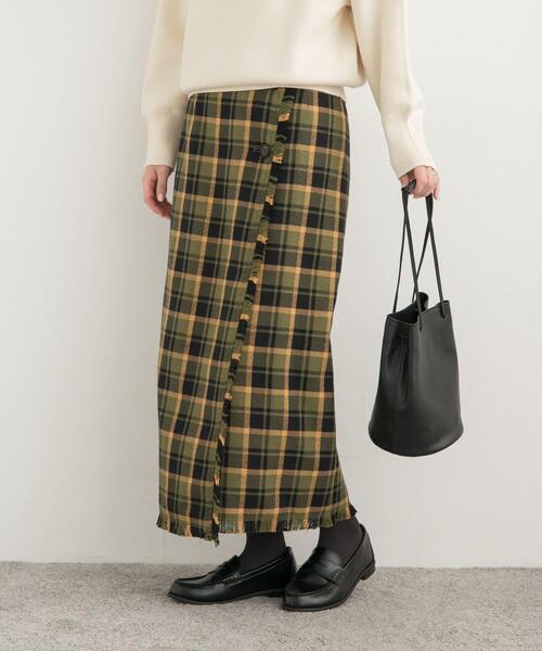 URBAN RESEARCH DOORS(アーバンリサーチドアーズ)の「フリンジチェックラップストレートスカート(スカート・レディース・グリーン系その他/ブラウン系その他・MEDIUM)」の4枚目の写真