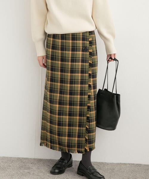 URBAN RESEARCH DOORS(アーバンリサーチドアーズ)の「フリンジチェックラップストレートスカート(スカート・レディース・グリーン系その他/ブラウン系その他・MEDIUM)」の8枚目の写真