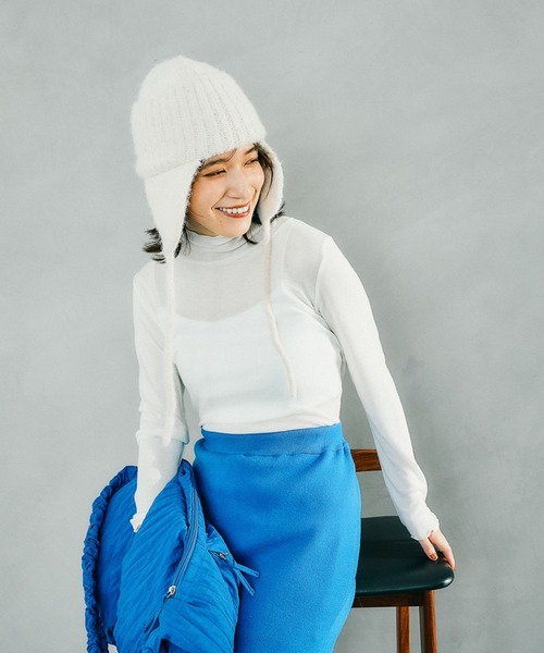 studio CLIP(スタディオクリップ)の「耳当て付きニットワッチ(ニットキャップ/ビーニー・レディース・アイボリー/ブラウン・FREE)」の3枚目の写真