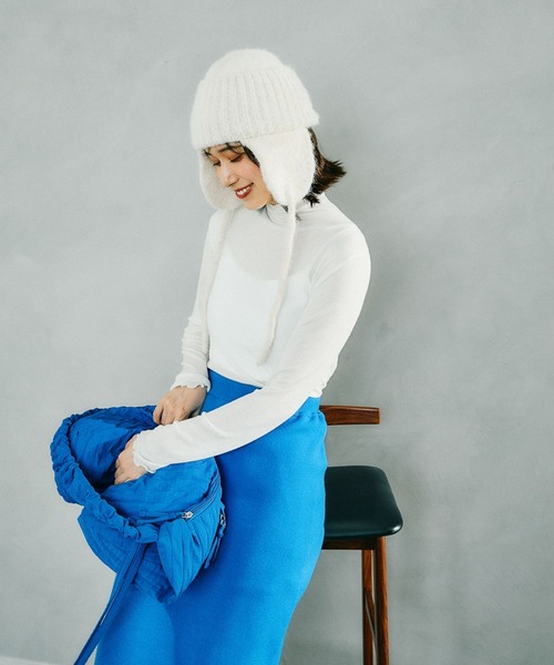 studio CLIP(スタディオクリップ)の「耳当て付きニットワッチ(ニットキャップ/ビーニー・レディース・アイボリー/ブラウン・FREE)」の4枚目の写真