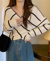 クロスニットトップス カシュクール風
