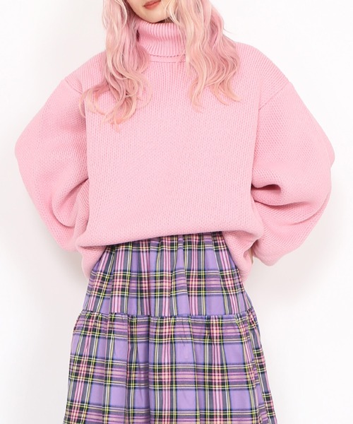 PUNYUS（プニュズ）の「タートルネックオーバーニット（ニット/セーター・レディース・杢グレー/ブラック/イエロー/ピンク・3/4）」の17枚目の写真