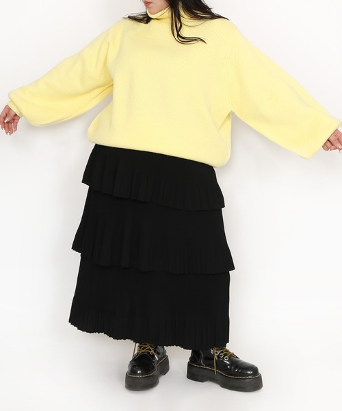 PUNYUS（プニュズ）の「タートルネックオーバーニット（ニット/セーター・レディース・杢グレー/ブラック/イエロー/ピンク・3/4）」の15枚目の写真