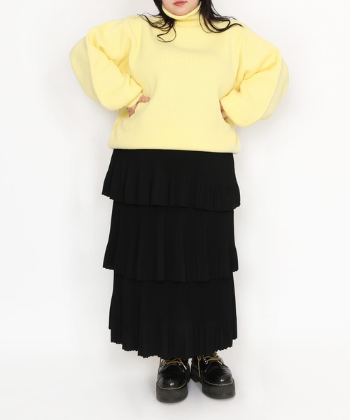 PUNYUS（プニュズ）の「タートルネックオーバーニット（ニット/セーター・レディース・杢グレー/ブラック/イエロー/ピンク・3/4）」の16枚目の写真