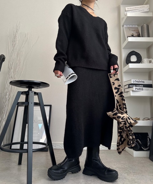 セール】Vネックニット＋ニットスカート/ニットセットアップ