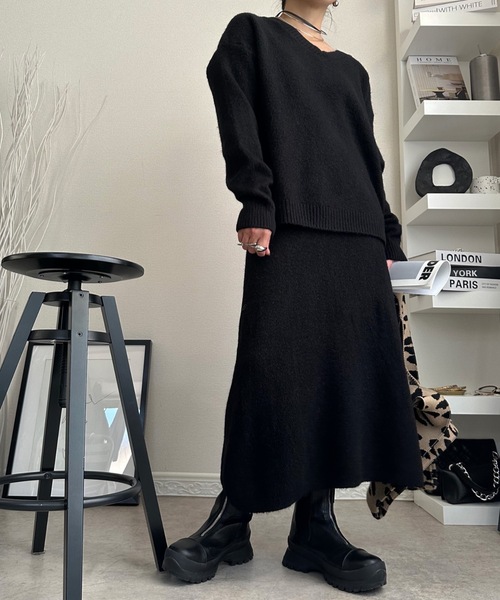 セール】Vネックニット＋ニットスカート/ニットセットアップ
