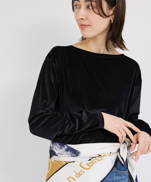 ROPE'（ロペ）の「シアーベロアクルーネックロングスリーブ（Tシャツ/カットソー・レディース・ライトグリーン/ブラック/グレー・FREE）」の2枚目の写真