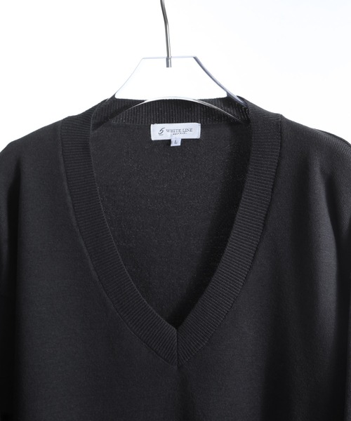 ZIP FIVE -White Line-(ジップファイブホワイトライン)の「【White Line】 リラックスフィット ハイゲージ Vネック ニット(ニット/セーター・メンズ・オフホワイト/ブラック/チャコール・MEDIUM/LARGE/X-LARGE)」の4枚目の写真