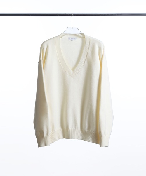 ZIP FIVE -White Line-(ジップファイブホワイトライン)の「【White Line】 リラックスフィット ハイゲージ Vネック ニット(ニット/セーター・メンズ・オフホワイト/ブラック/チャコール・MEDIUM/LARGE/X-LARGE)」の11枚目の写真