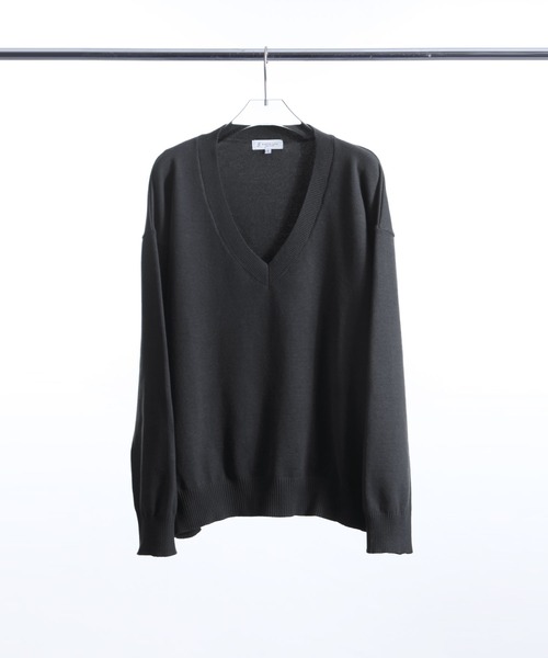 ZIP FIVE -White Line-(ジップファイブホワイトライン)の「【White Line】 リラックスフィット ハイゲージ Vネック ニット(ニット/セーター・メンズ・オフホワイト/ブラック/チャコール・MEDIUM/LARGE/X-LARGE)」の12枚目の写真