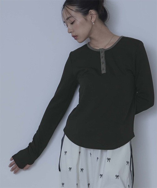 miette(ミエット)の「ヘンリーネックリブトップス(Tシャツ/カットソー・レディース・グレー/ホワイト/ブラック・FREE)」の13枚目の写真