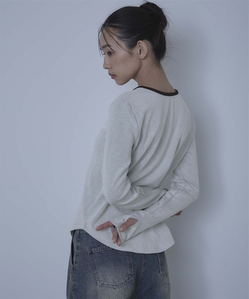 miette(ミエット)の「ヘンリーネックリブトップス(Tシャツ/カットソー・レディース・グレー/ホワイト/ブラック・FREE)」の9枚目の写真