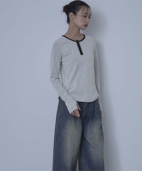 miette(ミエット)の「ヘンリーネックリブトップス(Tシャツ/カットソー・レディース・グレー/ホワイト/ブラック・FREE)」の10枚目の写真