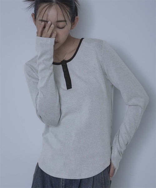 miette(ミエット)の「ヘンリーネックリブトップス(Tシャツ/カットソー・レディース・グレー/ホワイト/ブラック・FREE)」の12枚目の写真