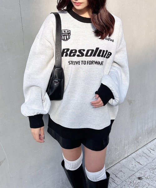 INGNI(イング)の「配色ゲームロゴジャガードニット(ニット/セーター・レディース・ブラック×ホワイト/グレー系その他3/ホワイト×ブラック・M)」の2枚目の写真