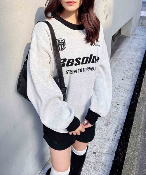 INGNI(イング)の「配色ゲームロゴジャガードニット(ニット/セーター・レディース・ブラック×ホワイト/グレー系その他3/ホワイト×ブラック・M)」の4枚目の写真