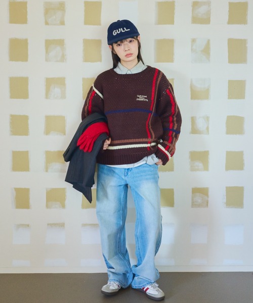 common gull products.（コモンガルプロダクツ）の「ふところのチェックニット（ニット/セーター・レディース・ブラック系/ホワイト系/ブラウン系・MEDIUM/LARGE）」の3枚目の写真