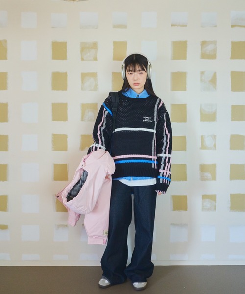 common gull products.（コモンガルプロダクツ）の「ふところのチェックニット（ニット/セーター・レディース・ブラック系/ホワイト系/ブラウン系・MEDIUM/LARGE）」の14枚目の写真