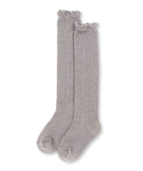 BeBe Petits Pois Vert（ベベプチポワヴェール）の「【店舗限定】フリルニーハイソックス(15~24cm)（ソックス/靴下・キッズ・グレー/ブラック・21.0cm/19.0cm/24.0cm/17.0cm）」の3枚目の写真
