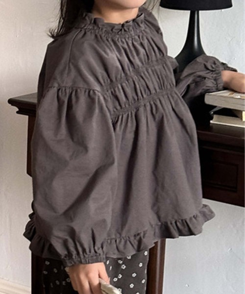 aimoha(アイモハ)の「【aimoha-KIDS-】ブラウス(シャツ/ブラウス・キッズ・ダークグレー/ベージュ・80/90/100/110/120/130)」の1枚目の写真