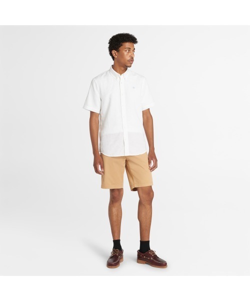 Timberland（ティンバーランド）の「半袖 ラベル コットン リネン シャツ メンズ（シャツ/ブラウス・メンズ・ホワイト・LARGE/MEDIUM/SMALL/X-LARGE/XX-LARGE）」の2枚目の写真