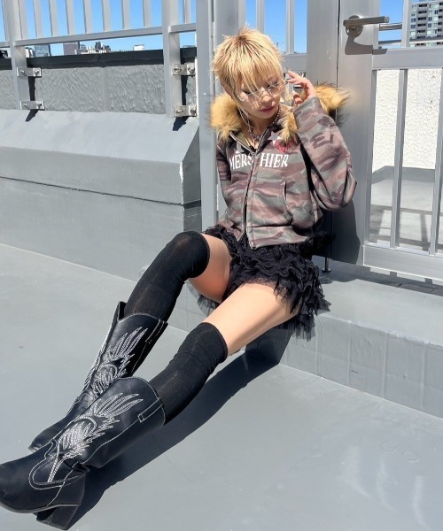 セール】【Never mind the XU】camouflage fur hood zipup hoodie