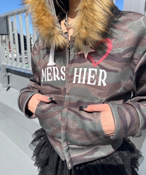 セール】【Never mind the XU】camouflage fur hood zipup hoodie