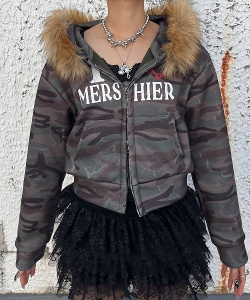 セール】【Never mind the XU】camouflage fur hood zipup hoodie