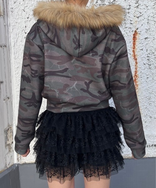 Never mind the XU】camouflage fur hood zipup hoodie / 【ネバー