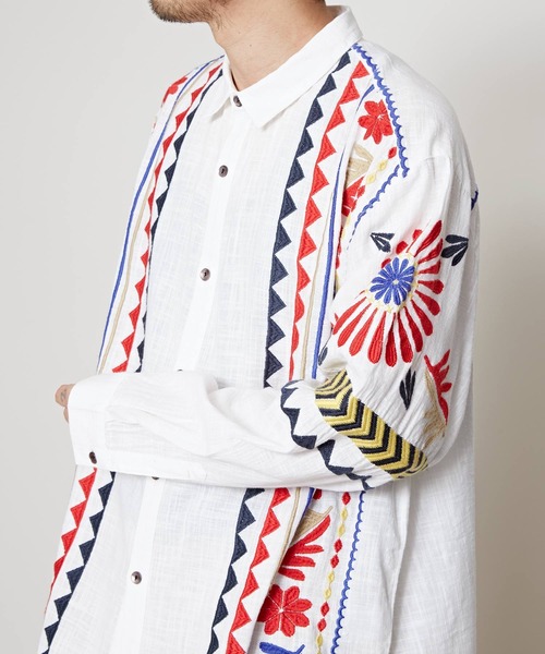 チャイハネ（チャイハネ）の「【チャイハネ】バフラ刺繍MEN'Sシャツ（シャツ/ブラウス・メンズ・ホワイト/ブラック/ベージュ・FREE）」の8枚目の写真