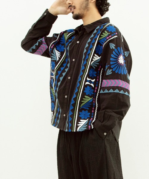 チャイハネ（チャイハネ）の「【チャイハネ】バフラ刺繍MEN'Sシャツ（シャツ/ブラウス・メンズ・ホワイト/ブラック/ベージュ・FREE）」の6枚目の写真