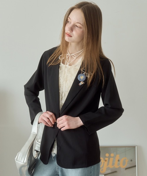 Birthday room（バースデイルーム）の「カラーテーラードジャケット/color tailored jacket（テーラードジャケット・レディース・ピンク/ブラック/ライトブルー・FREE）」の4枚目の写真