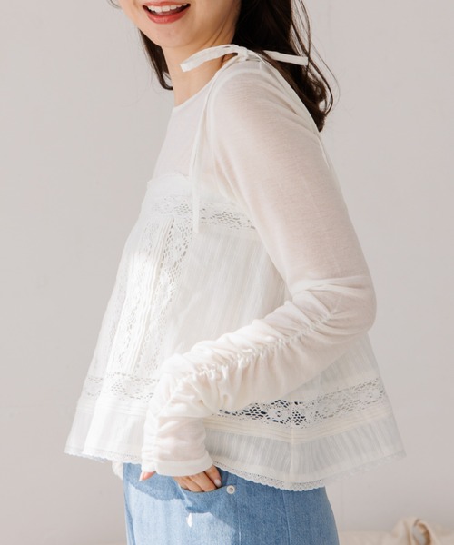 flower（フラワー）の「リンクルリブロングスリーブ（Tシャツ/カットソー・レディース・アイボリー/オレンジ・FREE）」の2枚目の写真