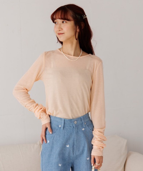 flower（フラワー）の「リンクルリブロングスリーブ（Tシャツ/カットソー・レディース・アイボリー/オレンジ・FREE）」の12枚目の写真