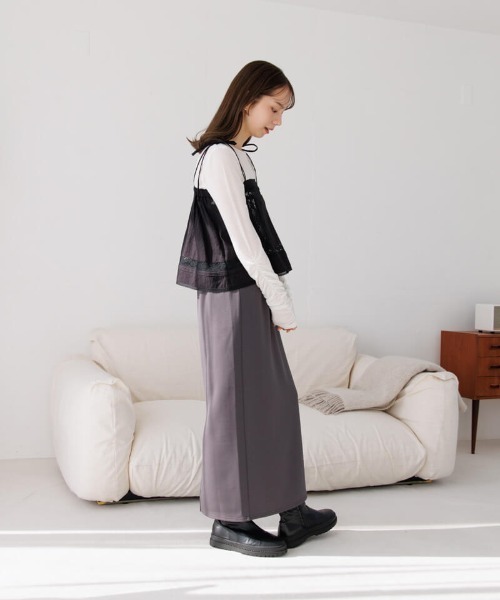 flower（フラワー）の「リンクルリブロングスリーブ（Tシャツ/カットソー・レディース・アイボリー/オレンジ・FREE）」の4枚目の写真