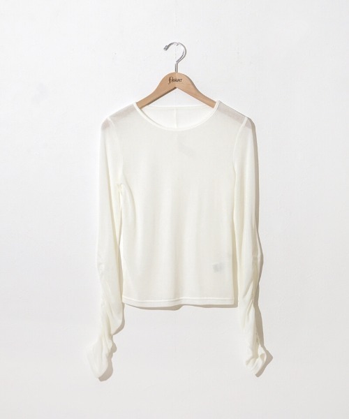 flower（フラワー）の「リンクルリブロングスリーブ（Tシャツ/カットソー・レディース・アイボリー/オレンジ・FREE）」の5枚目の写真