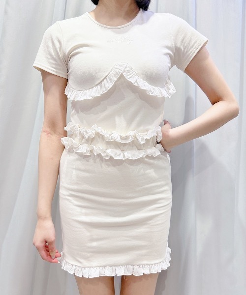 サイドフリルサテンスカート lilLilly ブルー lilLilly（リルリリー）の「サテンフリルスカート（）」 - WEAR