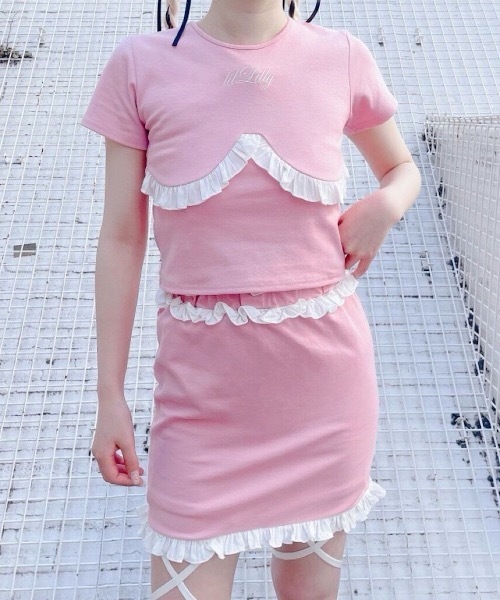 lilLilly（リルリリー）の「バイカラーフリルタイトスカート（スカート・レディース・ピンク/ホワイト/ブラック・FREE）」の3枚目の写真