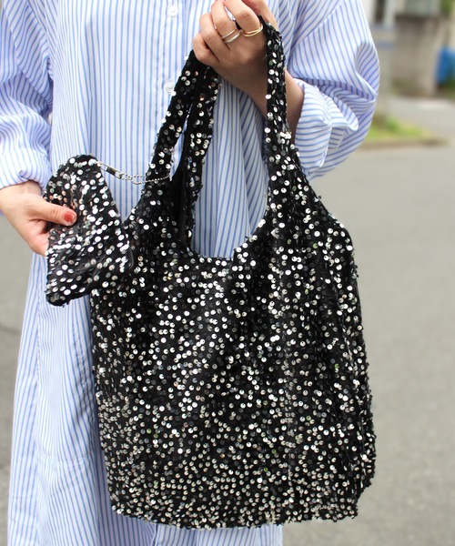 Anthe(アンテ)の「【Anthe】 / ポーチ付きスパンコールマルシェBAG / ant-000023(ショルダーバッグ・レディース・ブラック/シルバー・ONESIZE)」の1枚目の写真