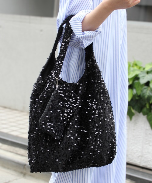 Anthe(アンテ)の「【Anthe】 / ポーチ付きスパンコールマルシェBAG / ant-000023(ショルダーバッグ・レディース・ブラック/シルバー・ONESIZE)」の2枚目の写真