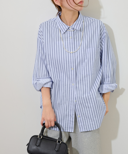 JOURNAL STANDARD relume(ジャーナルスタンダード レリューム)の「GOODIES CLUB ストライプシャツ(シャツ/ブラウス・レディース・ブルー/ブラウン/ピンク・FREE)」の2枚目の写真