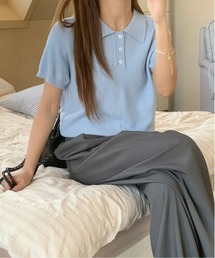 鹿の子編みニットスキッパーポロ